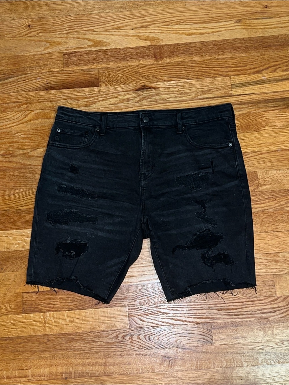 Black Distressed Denim Shorts